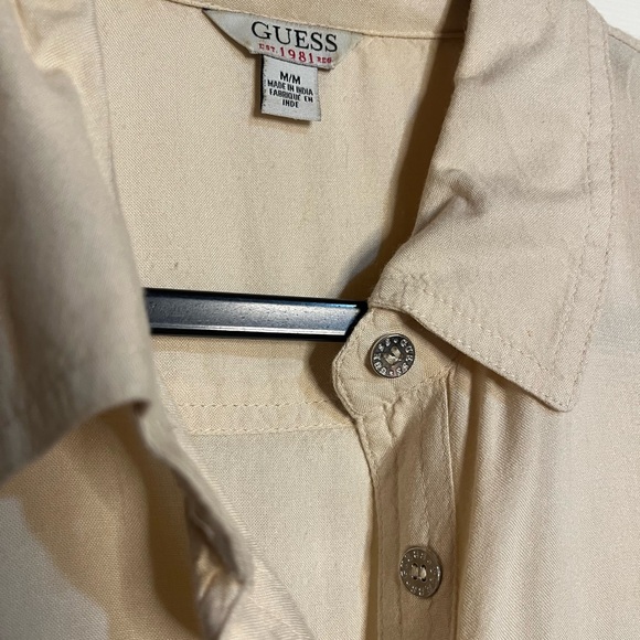 GUESS Cream Shirt Button Up Medium - Picture 3 of 5